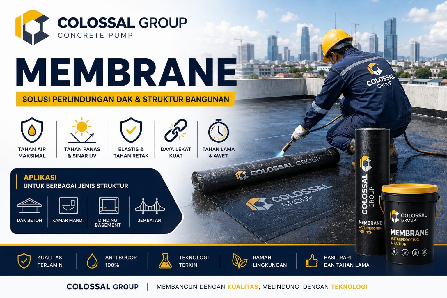 Aplikasi Waterproofing Membrane Bakar profesional di Batujajar untuk dak beton